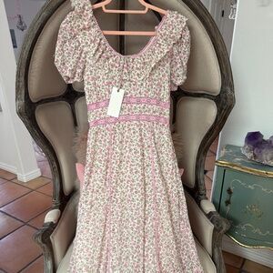 NWT LoveShackFancy Stassie Floral Midi Dress in Pink Size Eyelet 4 $595 XS Small